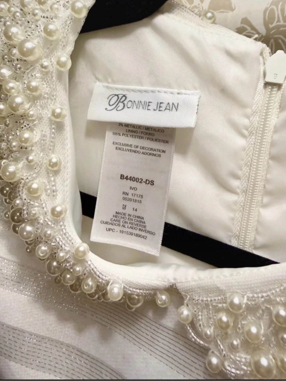 Bonnie Jean White Pearl Collar Dress - Girls Size 14